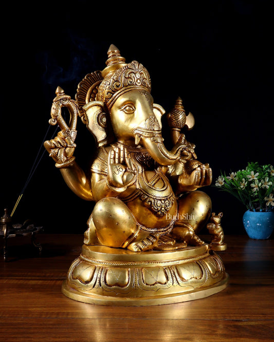 Brass Superfine Lord Ganesha Handcrafted Idol 14" - Budhshiv.com