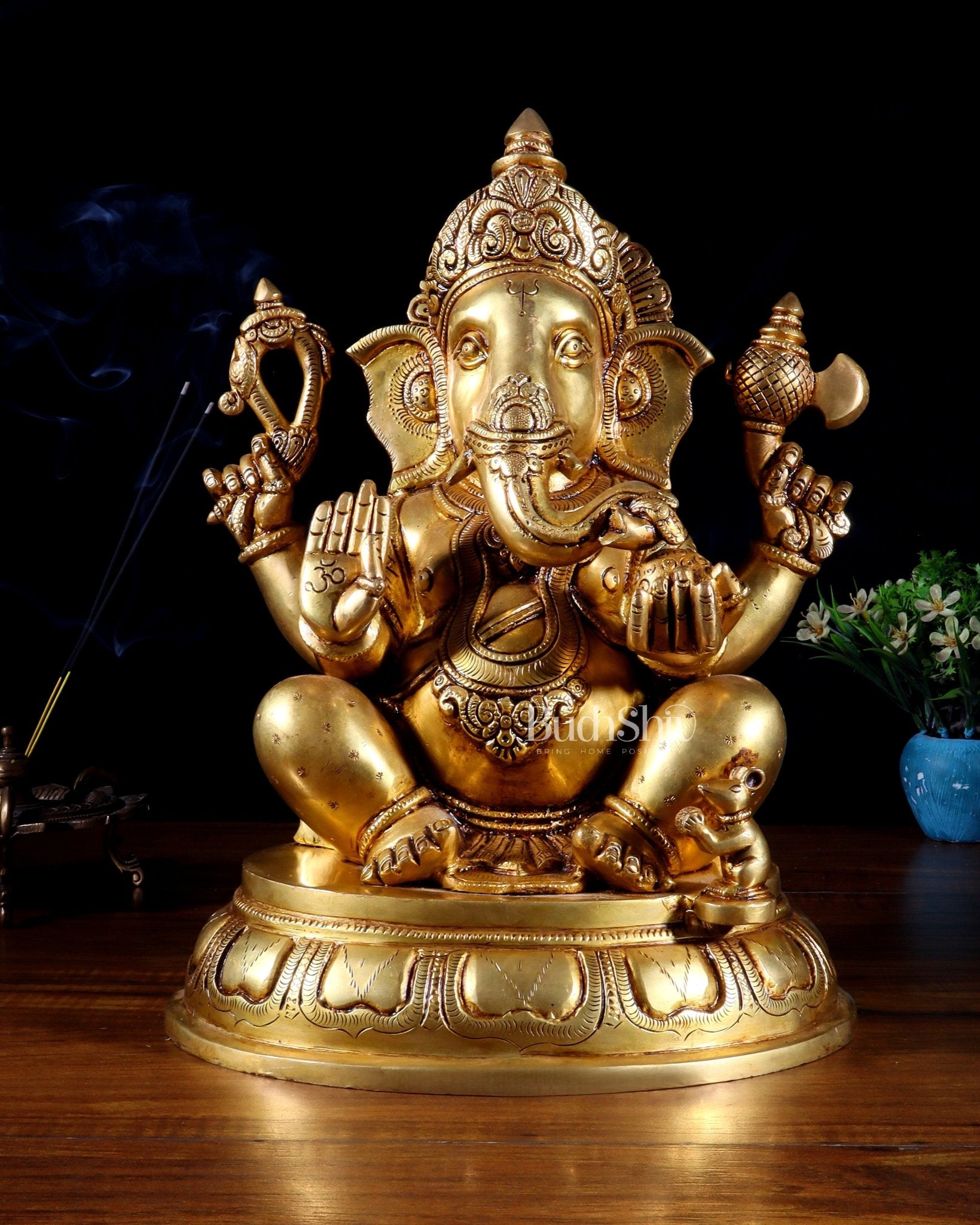 Brass Superfine Lord Ganesha Handcrafted Idol 14" - Budhshiv.com