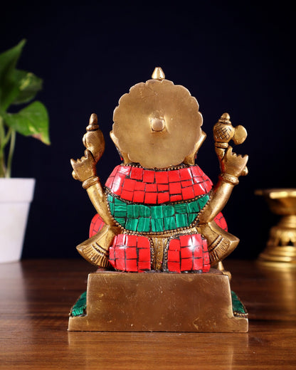 Brass Superfine Lord Ganesha Idol with Ashtavinayaka meenakari - 6.5 Inch - Budhshiv.com