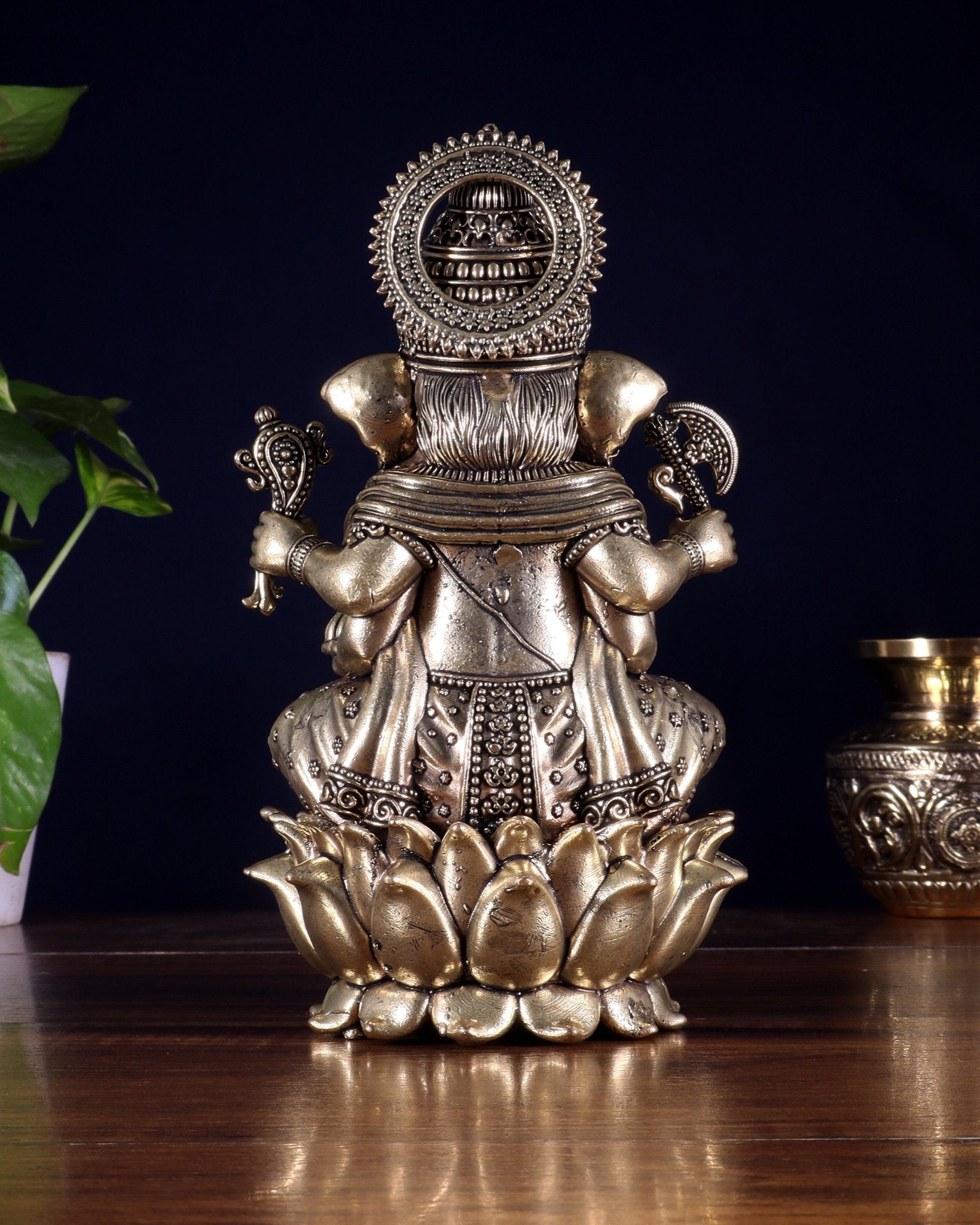 Brass Superfine Lord Ganesha on Lotus Idol 8 inch - Budhshiv.com