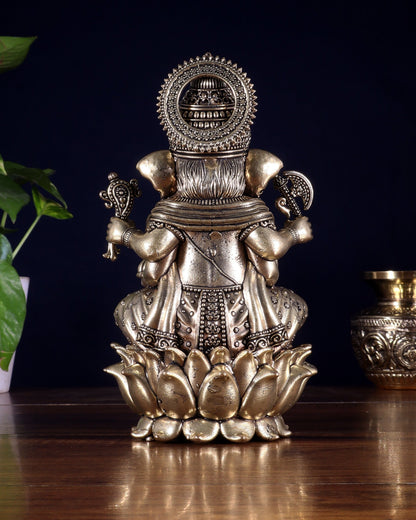 Brass Superfine Lord Ganesha on Lotus Idol 8 inch - Budhshiv.com
