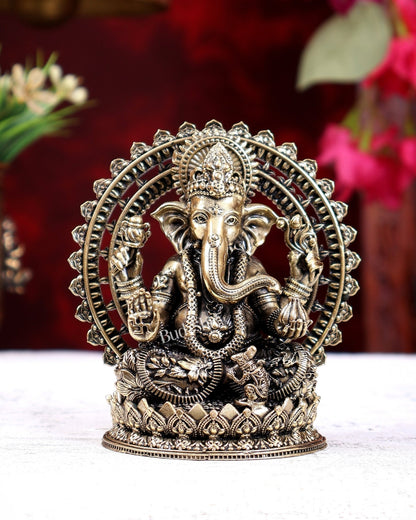 Brass Superfine Lord Ganesha on Throne Idol 4 inch - Budhshiv.com