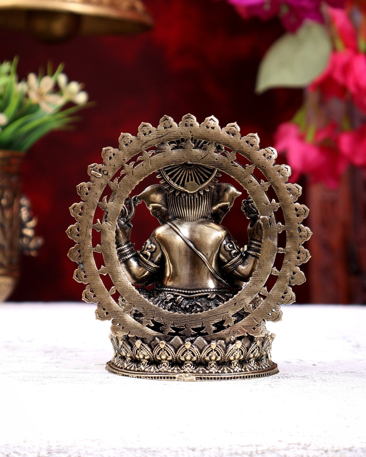 Brass Superfine Lord Ganesha on Throne Idol 4 inch - Budhshiv.com