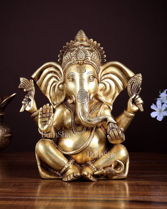 Brass Superfine Lord Ganesha Statue | 10 Inch Ganapati Idol - Budhshiv.com