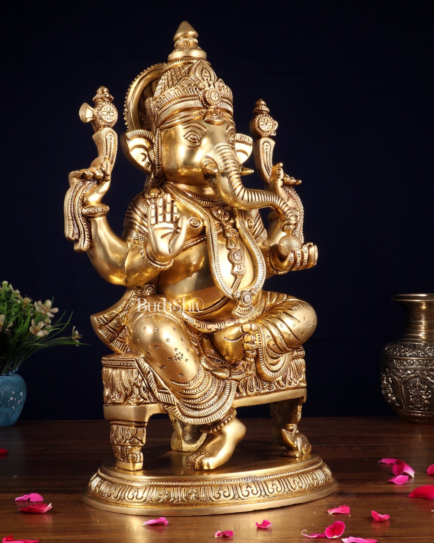 Brass Superfine Lord Ganesha Statue - 15.5" - Budhshiv.com