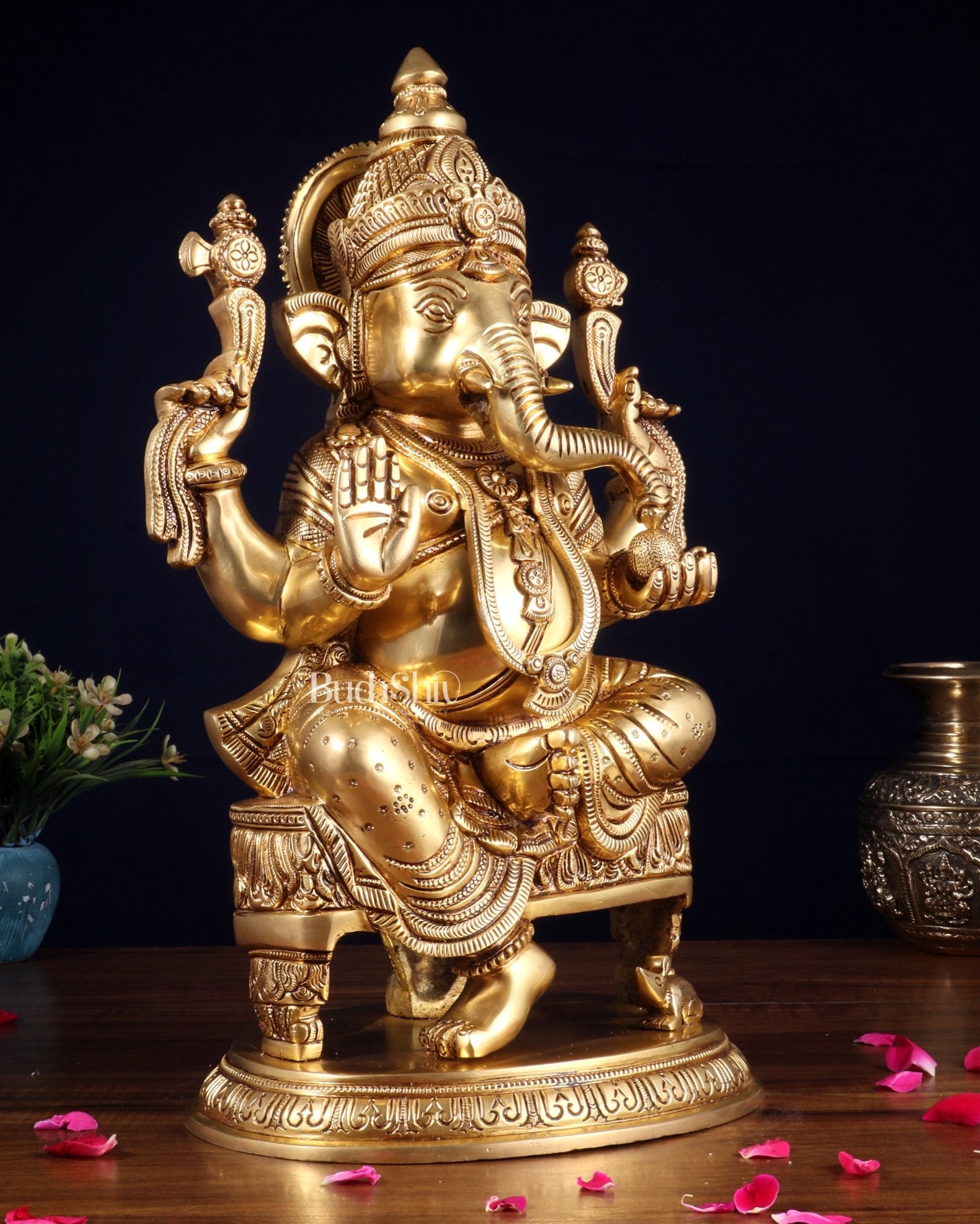 Brass Superfine Lord Ganesha Statue - 15.5" - Budhshiv.com