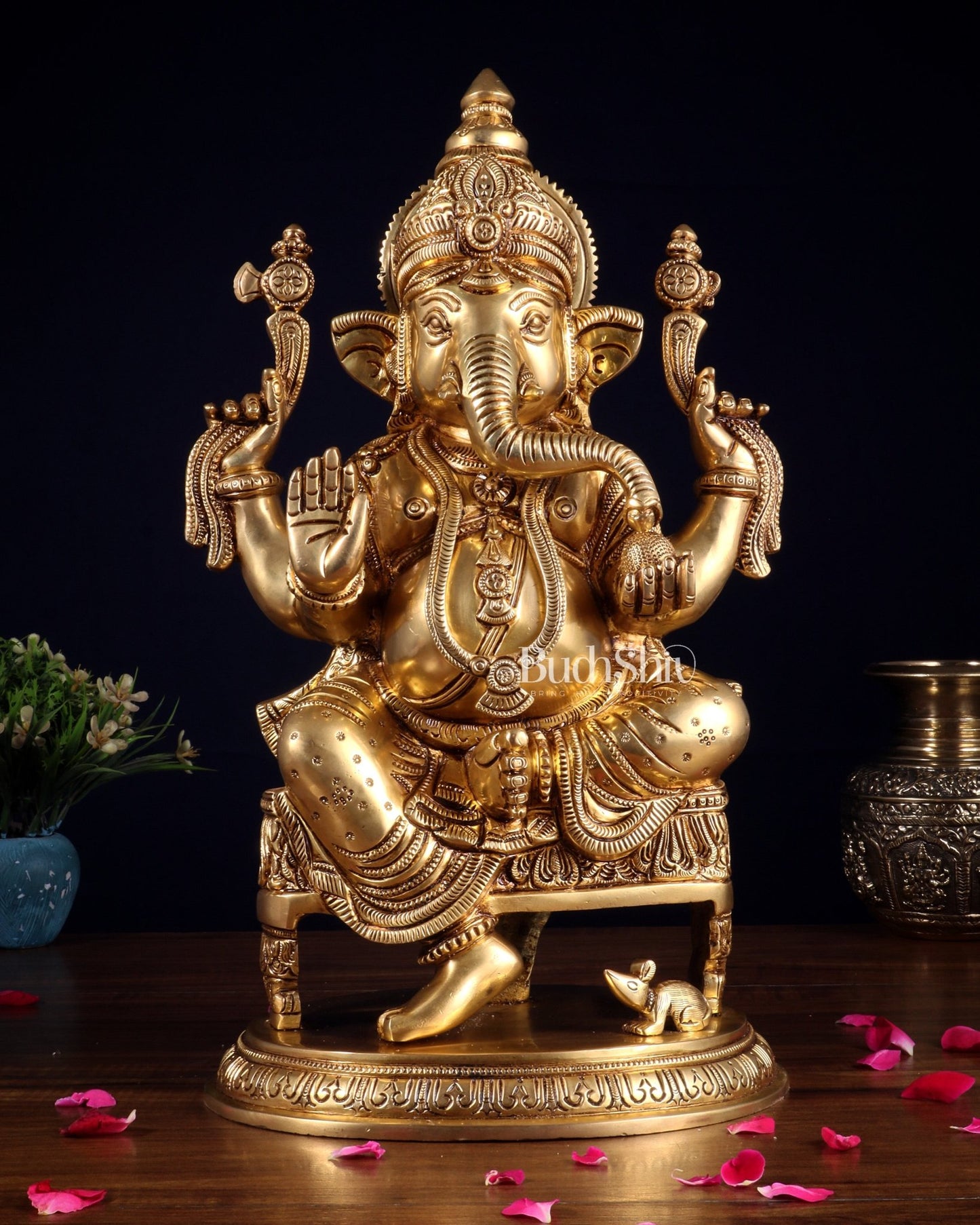 Brass Superfine Lord Ganesha Statue - 15.5" - Budhshiv.com