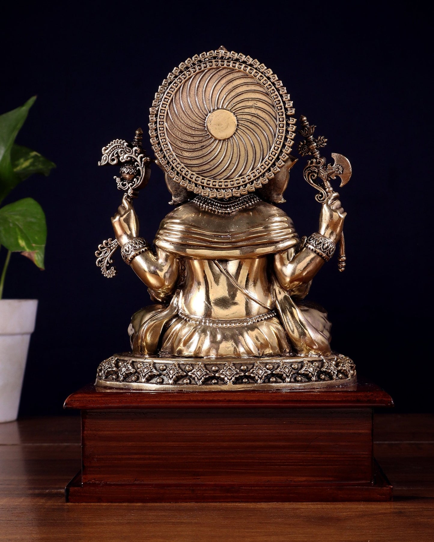 Brass Superfine Lord Ganesha Statue on Wooden Base – 8.5 Inch - Budhshiv.com