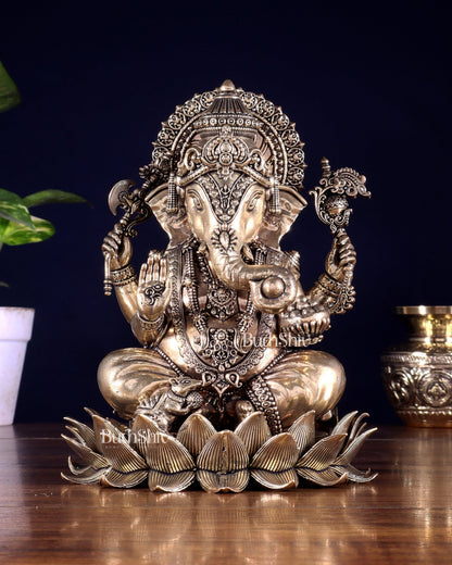 Brass Superfine Lord Ganesha Statue with Enhanced Carvings 8 inch - Budhshiv.com