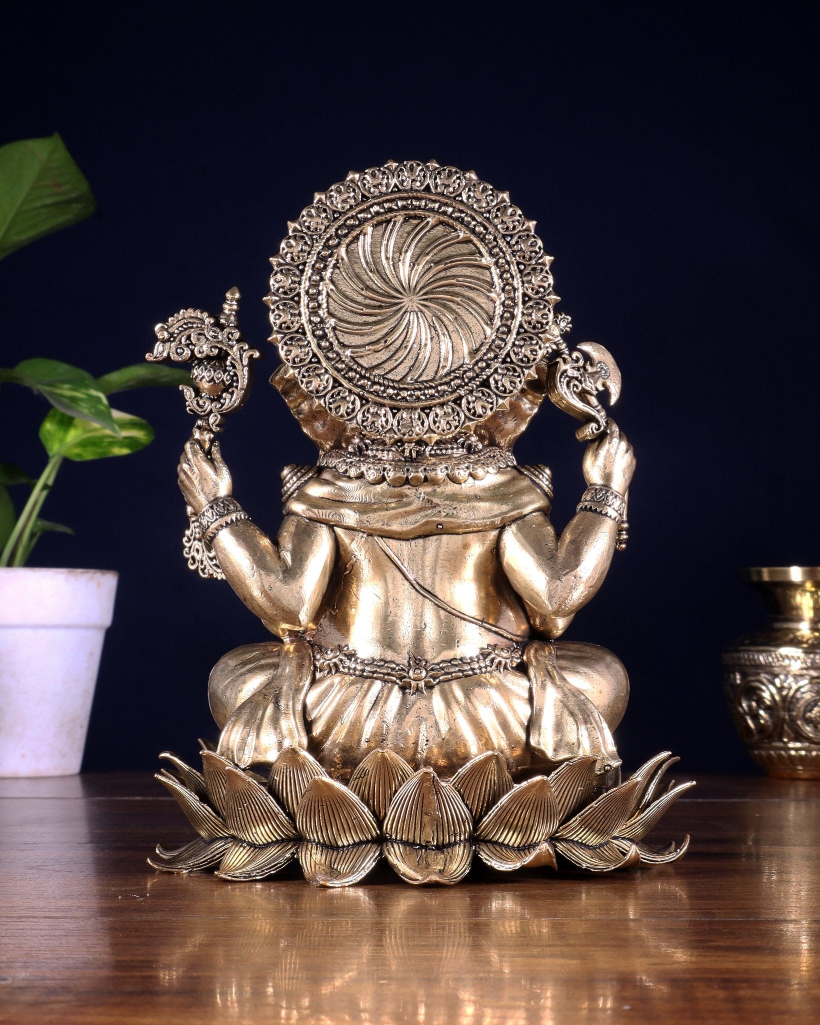 Brass Superfine Lord Ganesha Statue with Enhanced Carvings 8 inch - Budhshiv.com