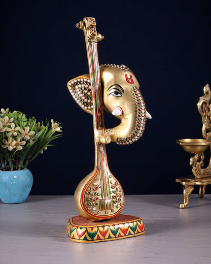 Brass Superfine Lord Ganesha with sitar laakh meenakari - 12 Inch - Budhshiv.com