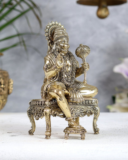 Brass Superfine Lord Hanuman on Throne Idol 5.5 inch - Budhshiv.com