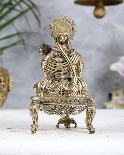 Brass Superfine Lord Hanuman on Throne Idol 5.5 inch - Budhshiv.com