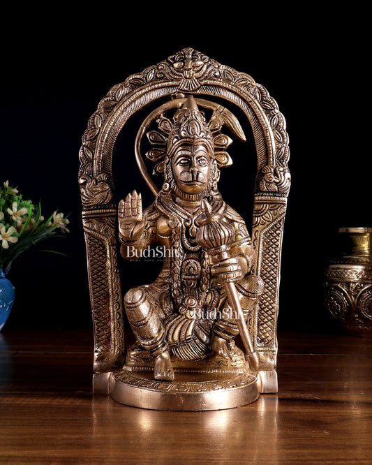 Brass Superfine Lord Hanuman Statue with Prabhavali & Adjustable Gada 8 inch - Budhshiv.com