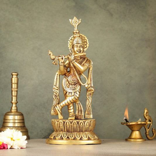 Brass Superfine Lord Krishna Idol - 12 Inch Statue - Budhshiv.com