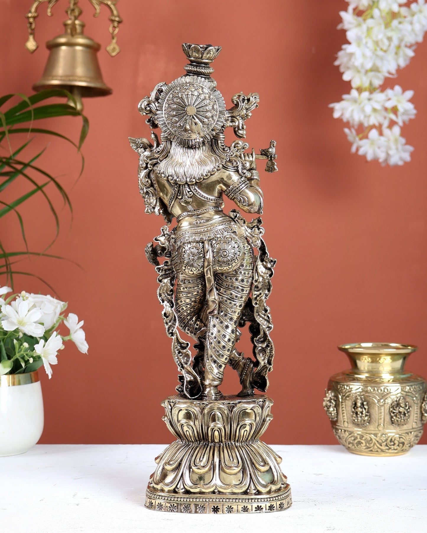 Brass Superfine Lord Krishna Idol | Intricately Handcrafted Divine Sculpture 15 inch (38 cm) - Budhshiv.com