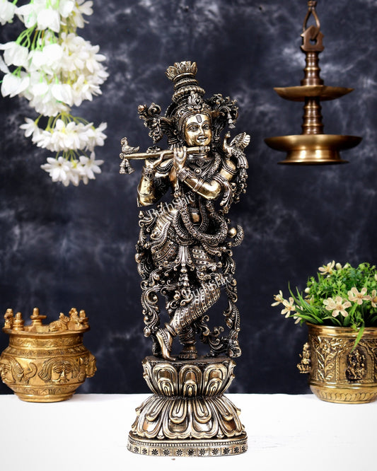 Brass Superfine Lord Krishna Idol | Intricately Handcrafted Divine Sculpture 15 inch (38 cm) - Budhshiv.com