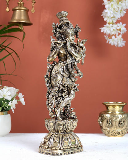 Brass Superfine Lord Krishna Idol | Intricately Handcrafted Divine Sculpture 15 inch (38 cm) - Budhshiv.com