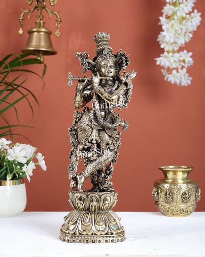 Brass Superfine Lord Krishna Idol | Intricately Handcrafted Divine Sculpture 15 inch (38 cm) - Budhshiv.com