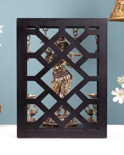 Brass Superfine Lord Krishna with Dual Annam Pakshi Lamps & Hanging Bells – MDF Temple Frame - Budhshiv.com