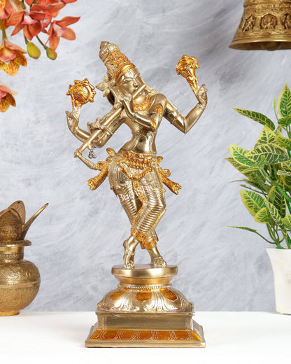 Brass Superfine Lord Krishna with Unique Crown Idol | Height: 14.5 inch - Budhshiv.com