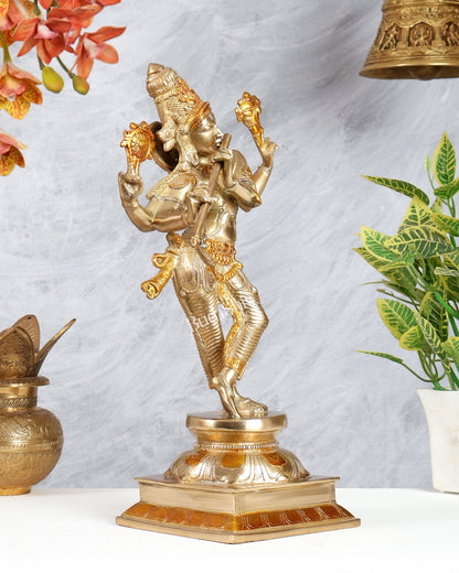 Brass Superfine Lord Krishna with Unique Crown Idol | Height: 14.5 inch - Budhshiv.com