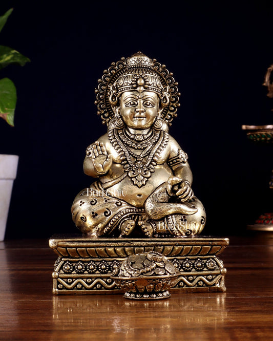 Brass Superfine Lord Kubera Idol – Intricately Crafted (5 Inch) - Budhshiv.com