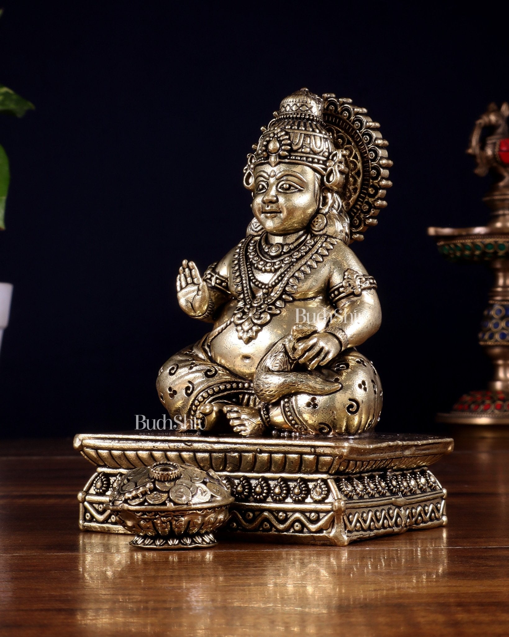 Brass Superfine Lord Kubera Idol – Intricately Crafted (5 Inch) - Budhshiv.com