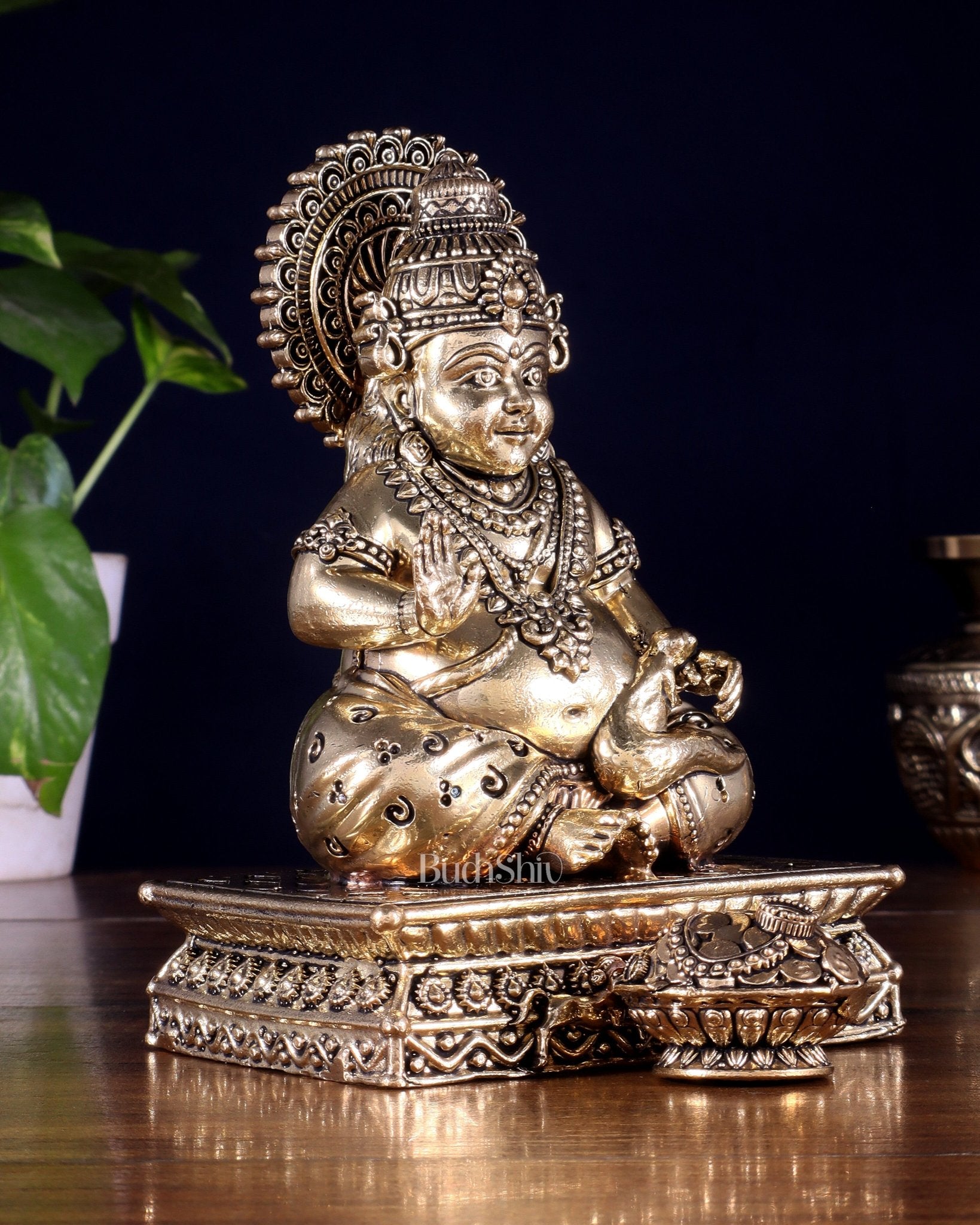 Brass Superfine Lord Kubera Idol – Intricately Crafted (6 Inch) - Budhshiv.com