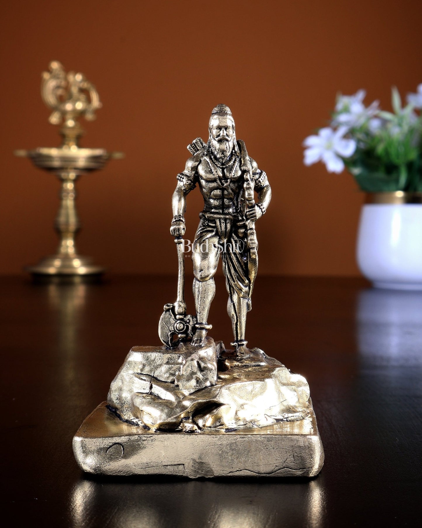 Brass Superfine Lord Parshurama Idol – Intricately Carved Sacred idol - 4 inch - Budhshiv.com