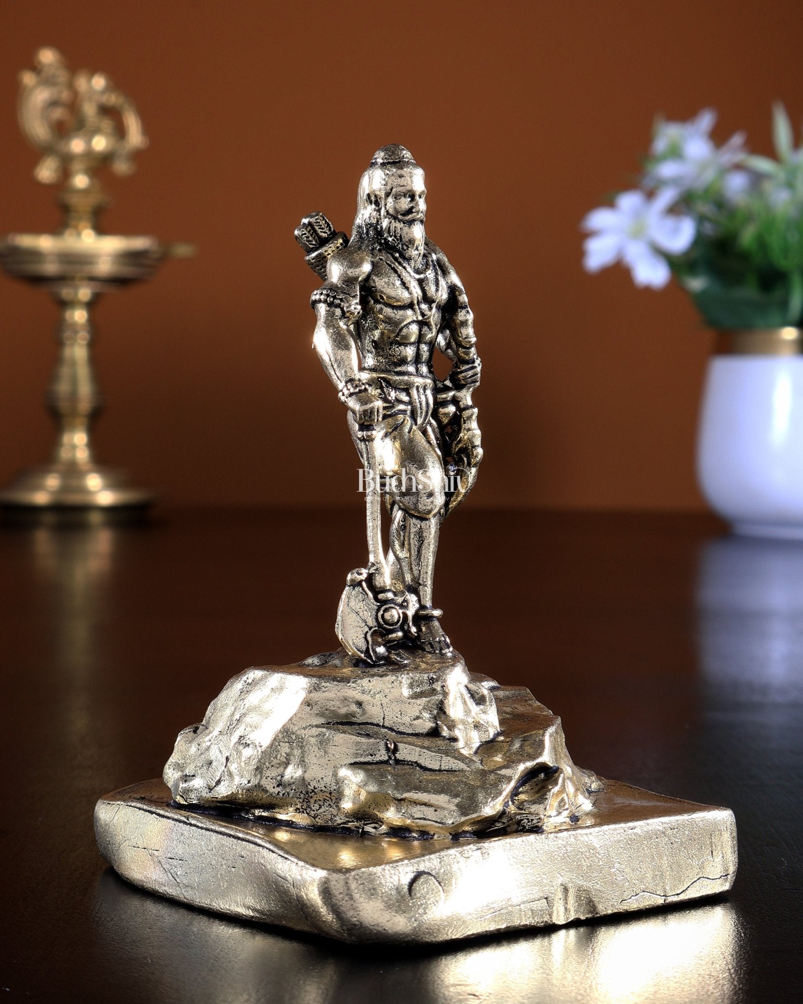 Brass Superfine Lord Parshurama Idol – Intricately Carved Sacred idol - 4 inch - Budhshiv.com