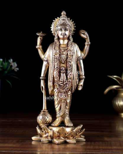 Brass Superfine Lord Satyanarayana (Vishnu) Standing on Lotus – Heavy Brass Sacred Idol - Budhshiv.com