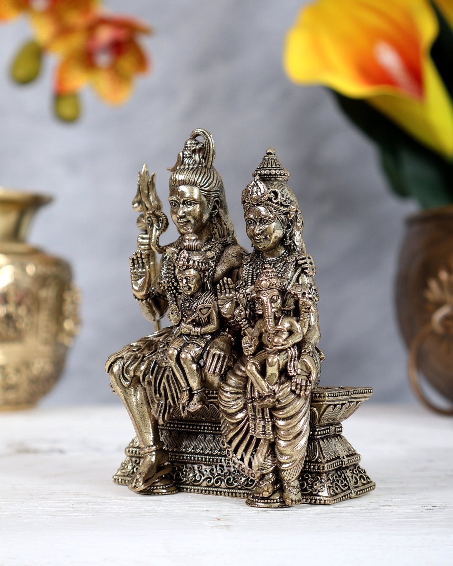 Brass Superfine Lord Shiva Family – Intricately Carved Statue 4" - Budhshiv.com