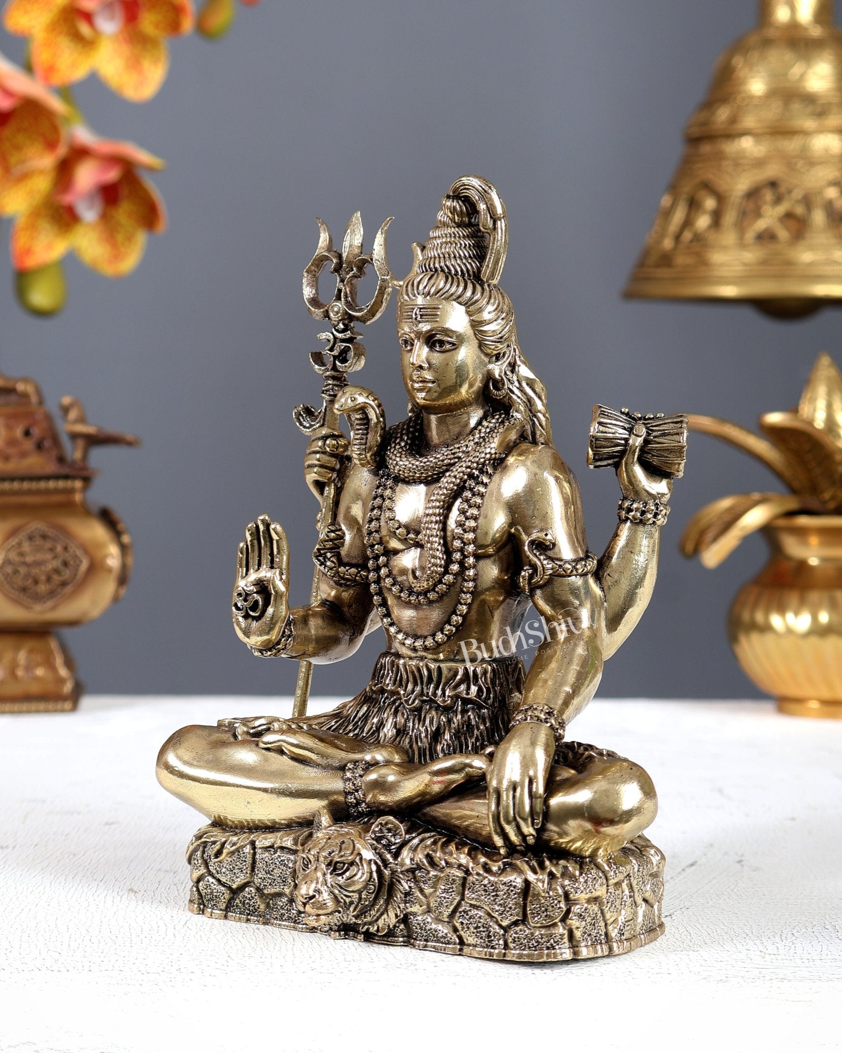 Brass Superfine Lord Shiva Idol in Aashirwad Mudra – Blessing Form Statue (6 Inches) - Budhshiv.com