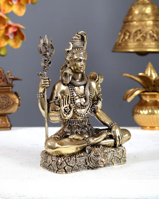 Brass Superfine Lord Shiva Idol in Aashirwad Mudra – Blessing Form Statue (6 Inches) - Budhshiv.com