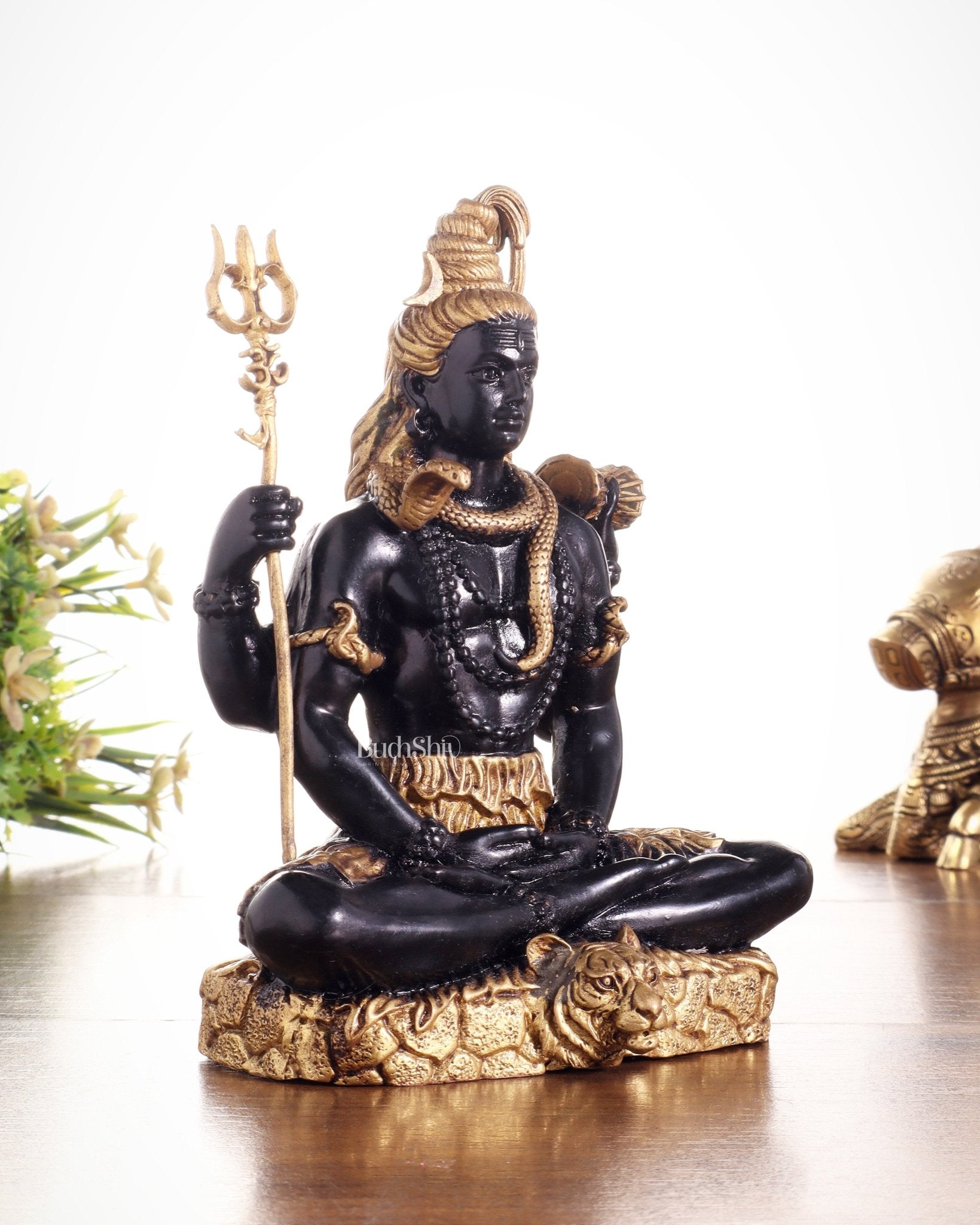 Brass Superfine Lord Shiva in Meditation Statue 6" black edition - Budhshiv.com