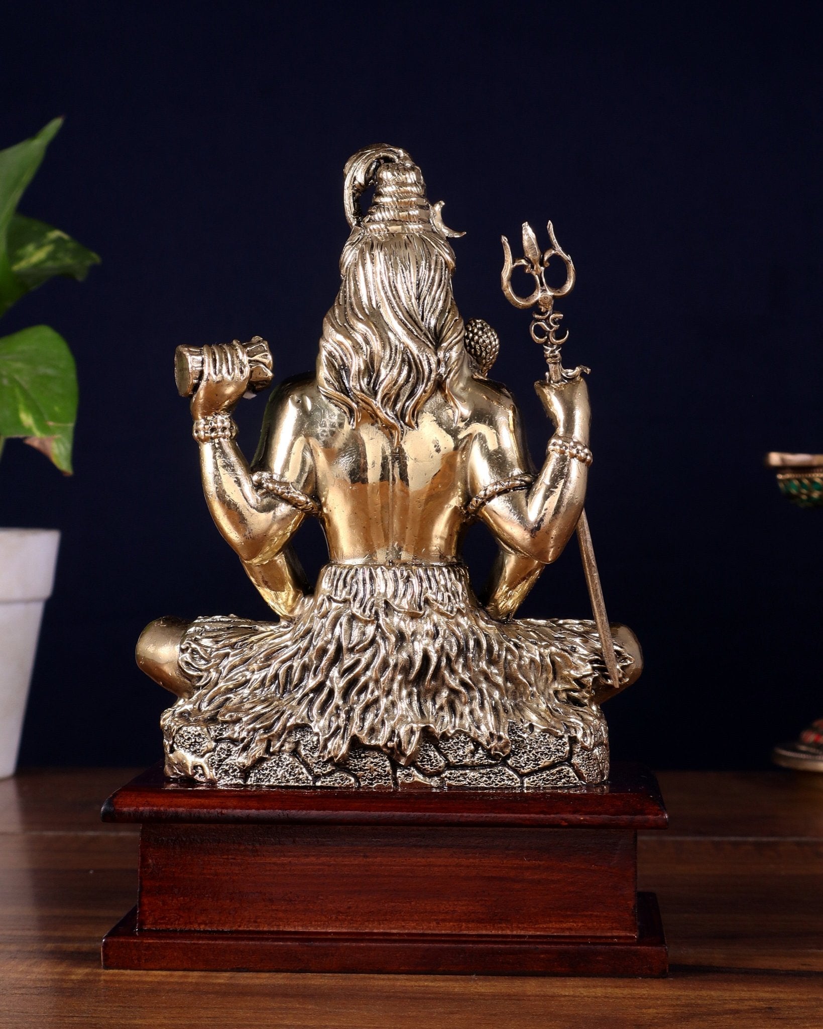 Brass Superfine Lord Shiva in Meditation Statue on Wooden Base – 8.5 Inch - Budhshiv.com