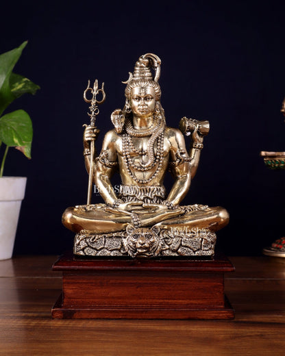 Brass Superfine Lord Shiva in Meditation Statue on Wooden Base – 8.5 Inch - Budhshiv.com