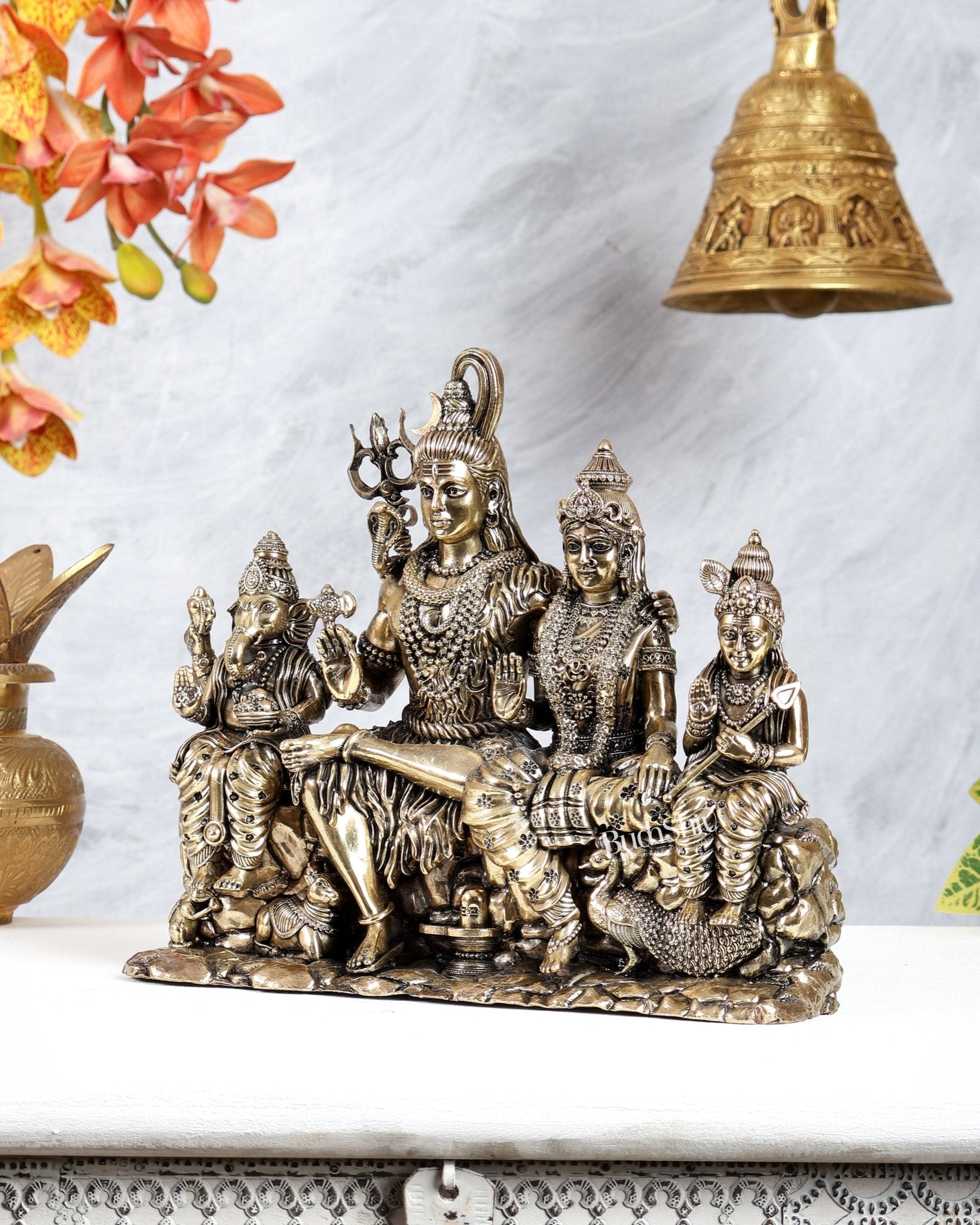 Brass Superfine Lord Shiva Parivar Idol – 9 Inch Complete Family Murti - Budhshiv.com
