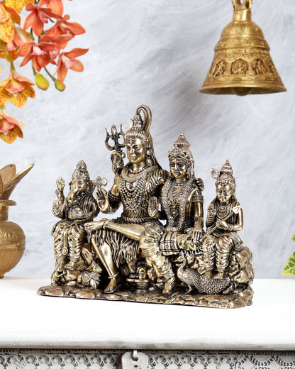 Brass Superfine Lord Shiva Parivar Idol – 9 Inch Complete Family Murti - Budhshiv.com