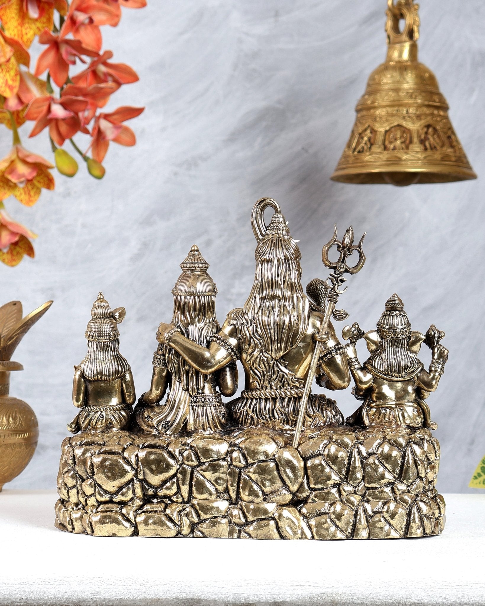 Brass Superfine Lord Shiva Parivar Idol – 9 Inch Complete Family Murti - Budhshiv.com