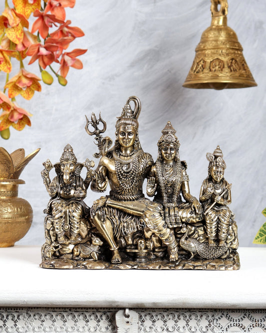 Brass Superfine Lord Shiva Parivar Idol – 9 Inch Complete Family Murti - Budhshiv.com