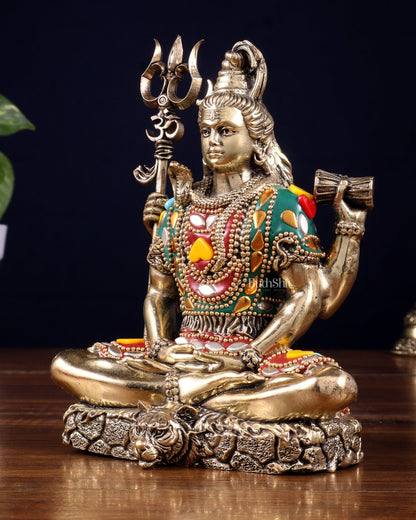 Brass Superfine Lord Shiva Statue – 6 inch with Stonework - Budhshiv.com