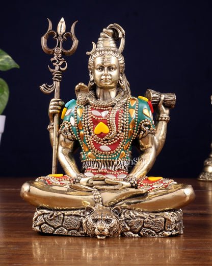 Brass Superfine Lord Shiva Statue – 6 inch with Stonework - Budhshiv.com