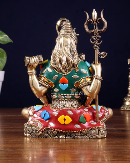Brass Superfine Lord Shiva Statue – 6 inch with Stonework - Budhshiv.com