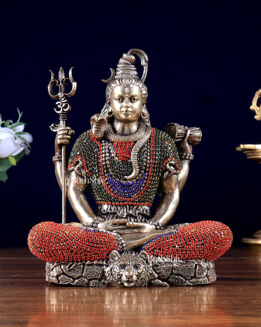 Brass Superfine Lord Shiva Statue – 7 Inch jewellery work - Budhshiv.com