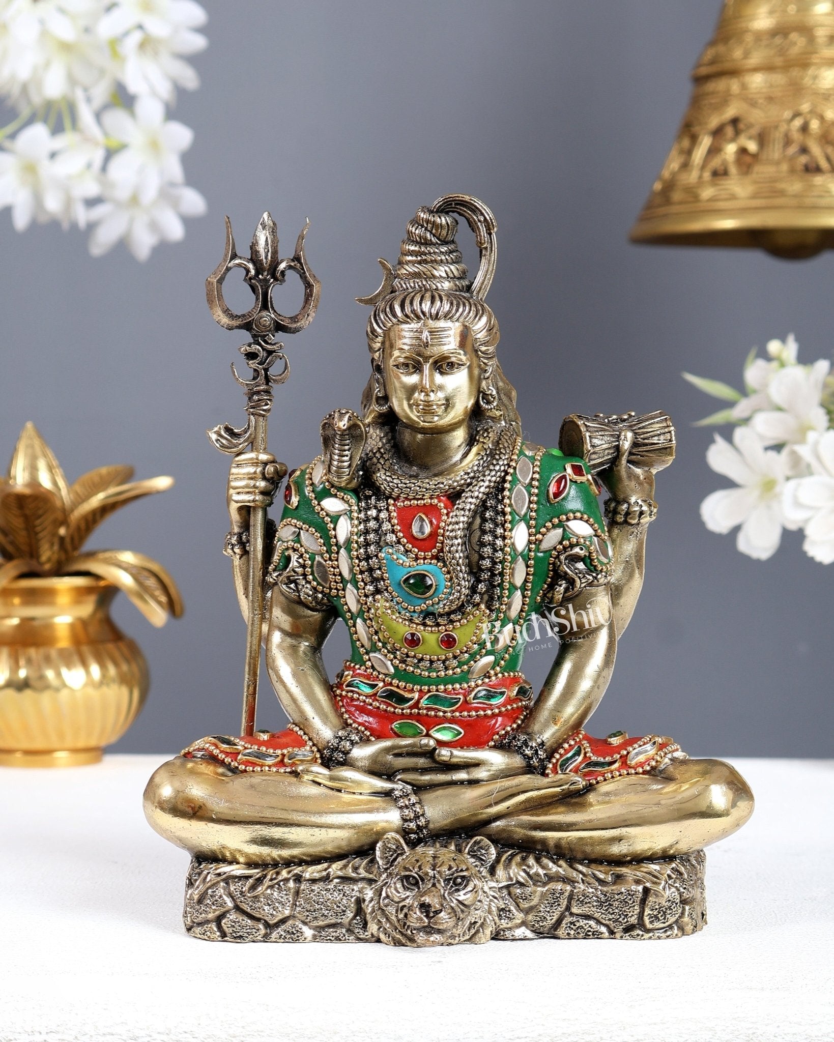 Brass Superfine Lord Shiva Statue – 7 Inch meenakari - Budhshiv.com