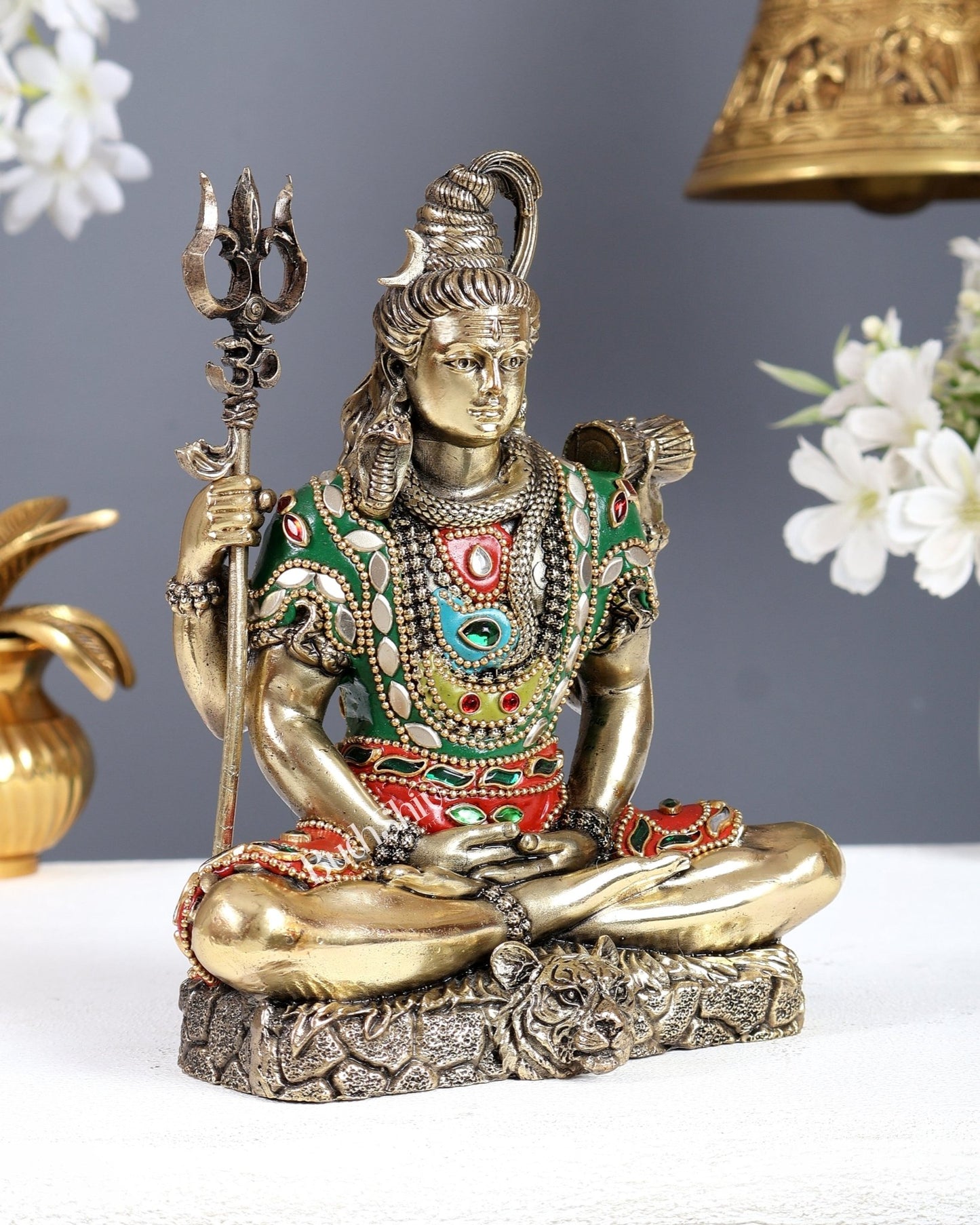 Brass Superfine Lord Shiva Statue – 7 Inch meenakari - Budhshiv.com