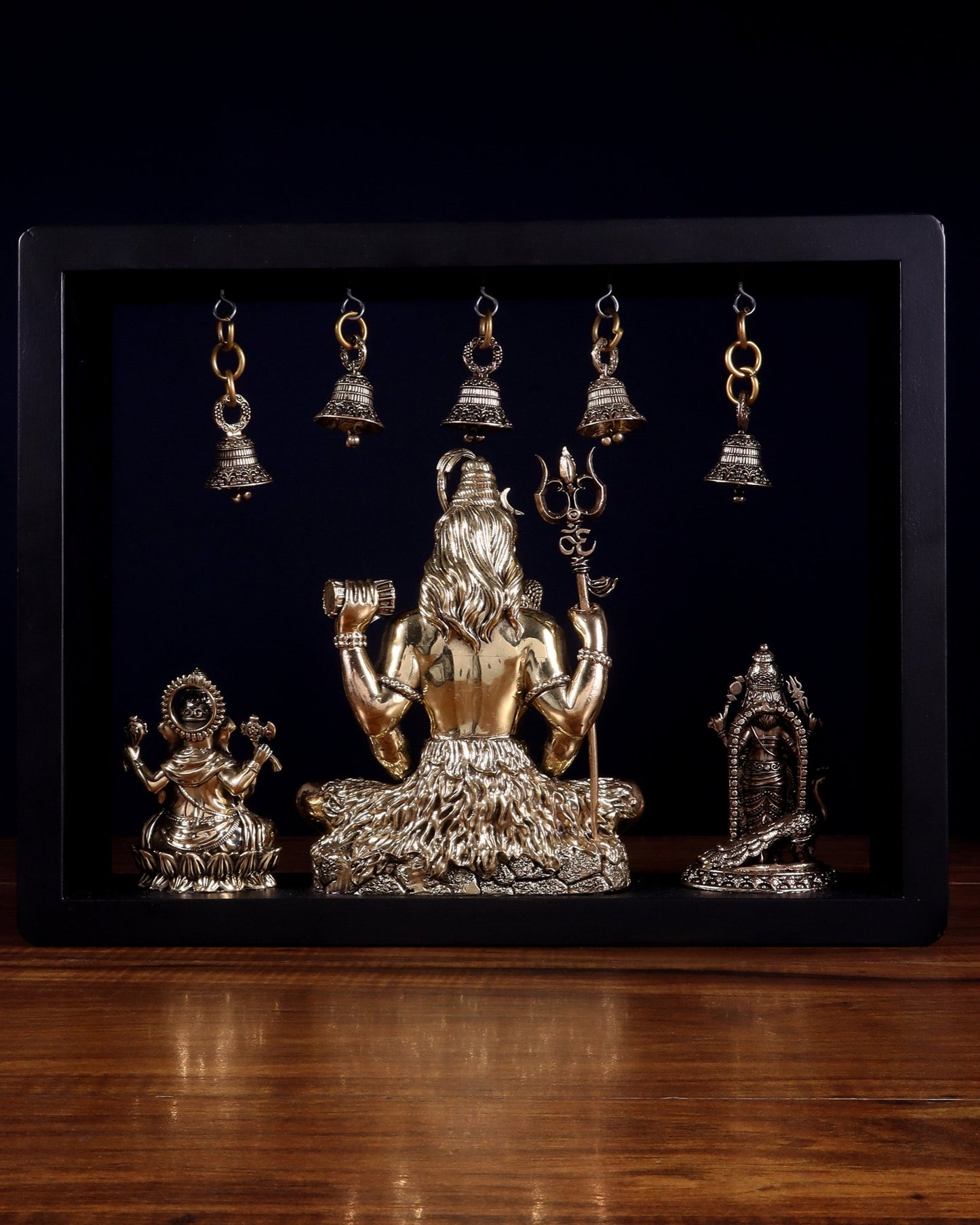 Brass Superfine Lord Shiva with Kartikeya and Ganesha Idol on MDF Frame – An Epitome of Father & Son Bond (11 Inch) - Budhshiv.com