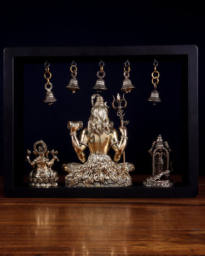 Brass Superfine Lord Shiva with Kartikeya and Ganesha Idol on MDF Frame – An Epitome of Father & Son Bond (11 Inch) - Budhshiv.com